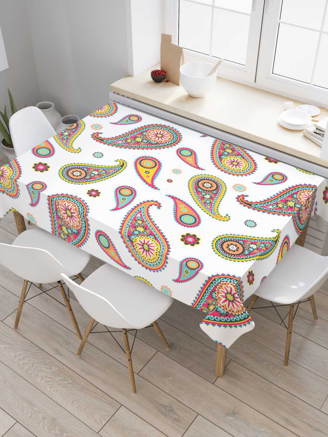 

Скатерть прямоугольная JoyArty "Цветочные узоры" из оксфорда, 120x145 см, Голубой, Цветочные узоры