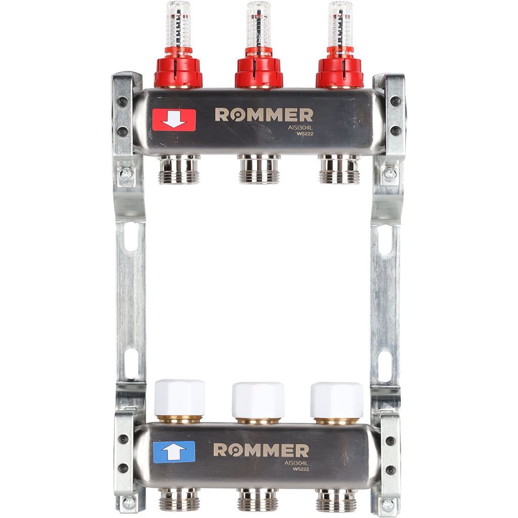 Коллектор из нержавеющей стали с расходомерами 3 вых ROMMER RMS-1200-000003 6767₽