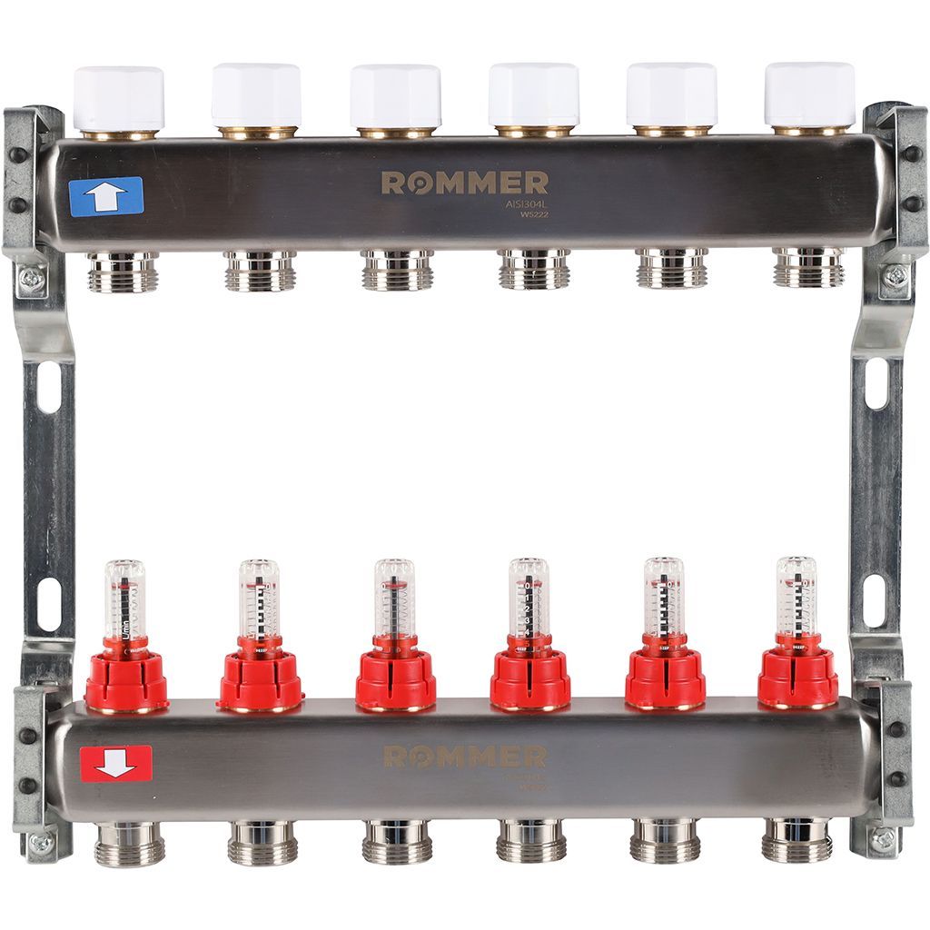 Коллектор из нержавеющей стали с расходомерами 6 вых ROMMER RMS-1200-000006 11710₽