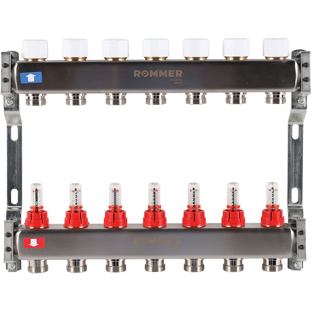 Коллектор из нержавеющей стали с расходомерами 7 вых ROMMER RMS-1200-000007 13710₽