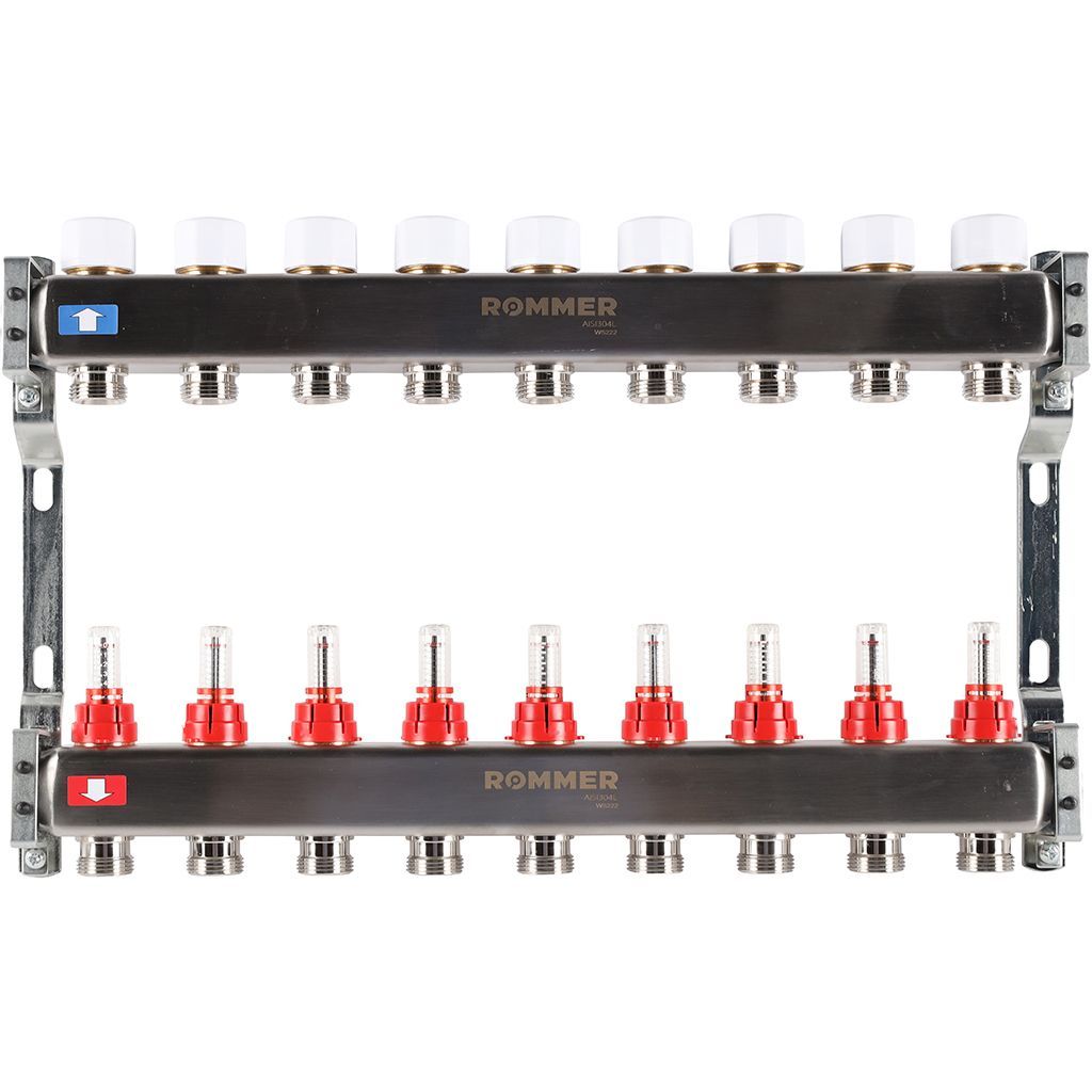 Коллектор из нержавеющей стали с расходомерами 9 вых ROMMER RMS-1200-000009 17535₽