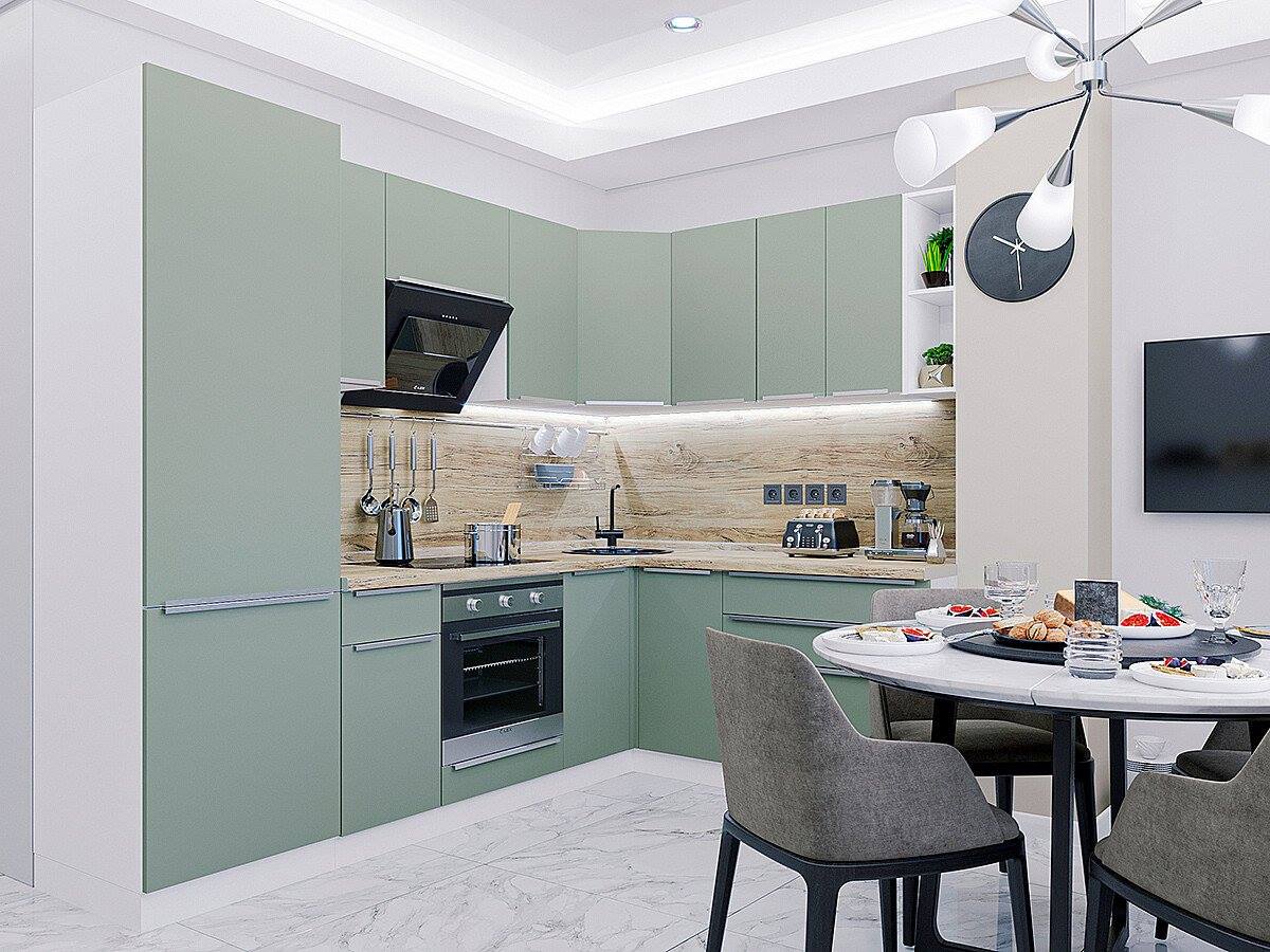 

Vivat Кухня Фьюжн-04 Silky Mint/Белый 2140*2500/1790*600