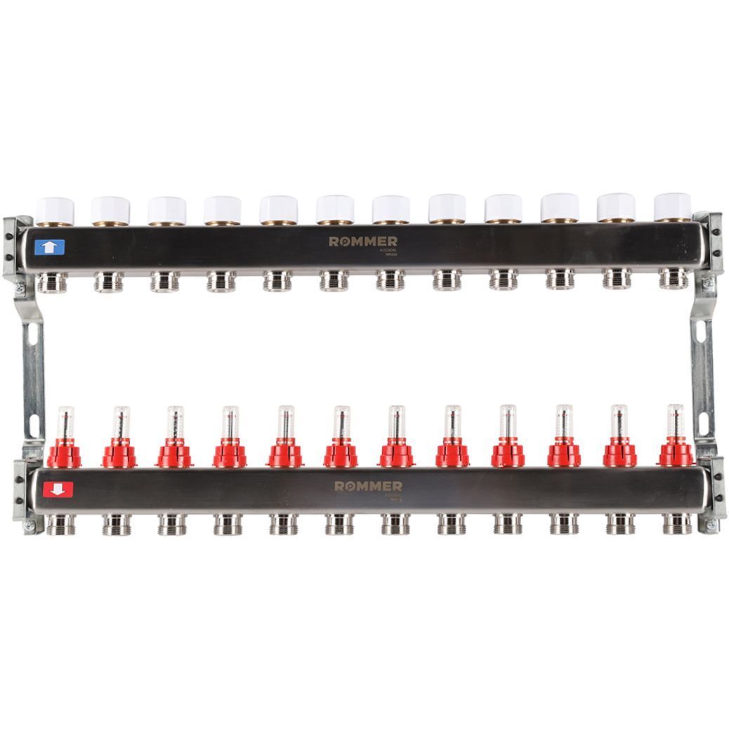 Коллектор из нержавеющей стали с расходомерами 12 вых. ROMMER RMS-1200-000012