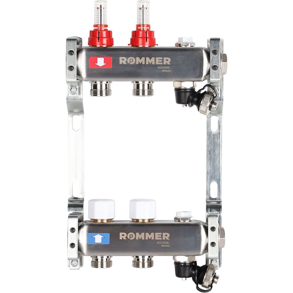 Коллектор с расходомерами с клапаном вып воздуха и сливом 2 вых ROMMER RMS-1201-000002 6367₽