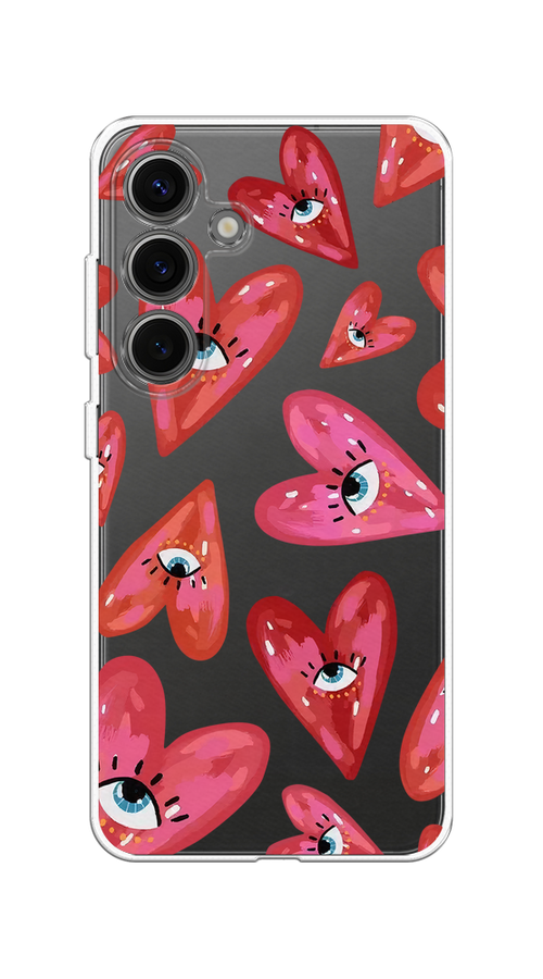 

Чехол на Samsung Galaxy S25 "Сердечки с глазами", Коричневый;красный;розовый, 2110350-1