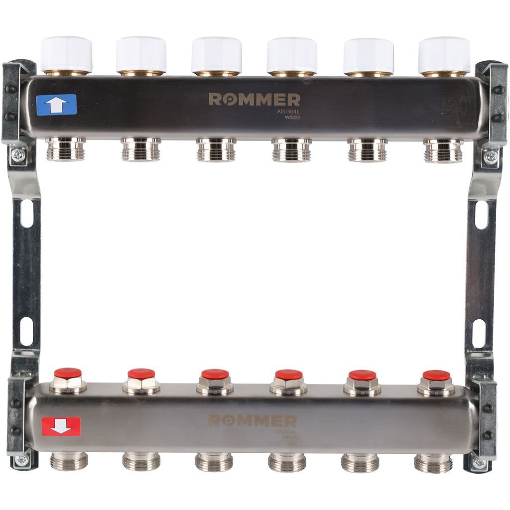 Коллектор из нержавеющей стали без расходомеров 6 вых ROMMER RMS-3200-000006 9599₽