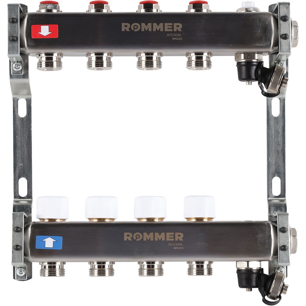 Коллектор без расходомеров с клапаном вып воздуха и сливом 4 вых ROMMER RMS-3201-000004 6993₽