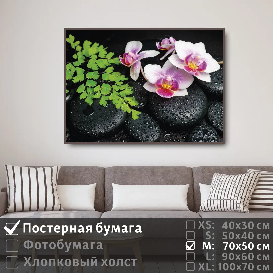 

Постер на стену ПолиЦентр Орхидея и дзен камни с каплями 70х50 см, ОрхидеяИДзенКамниСКаплями