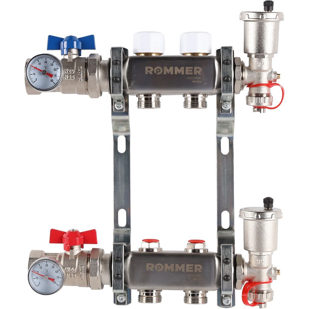 Коллектор из нержавеющей стали в сборе без расходомеров 2 вых ROMMER RMS-3210-000002 10761₽