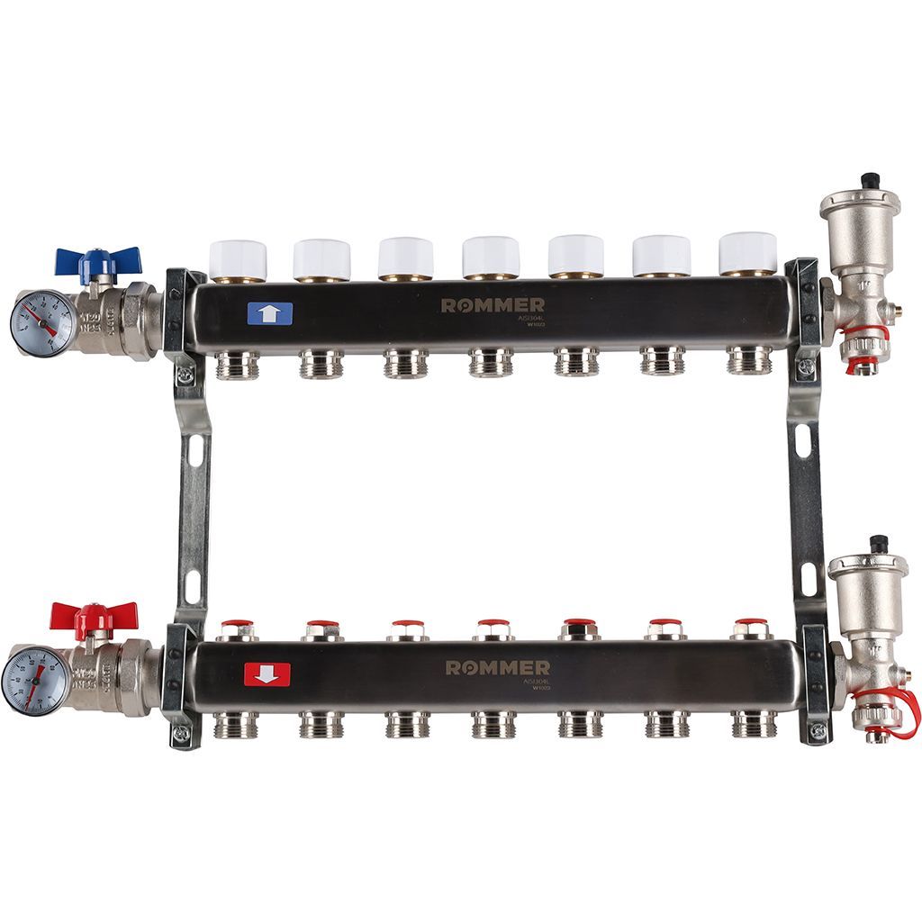 Коллектор из нержавеющей стали в сборе без расходомеров 7 вых. ROMMER RMS-3210-000007