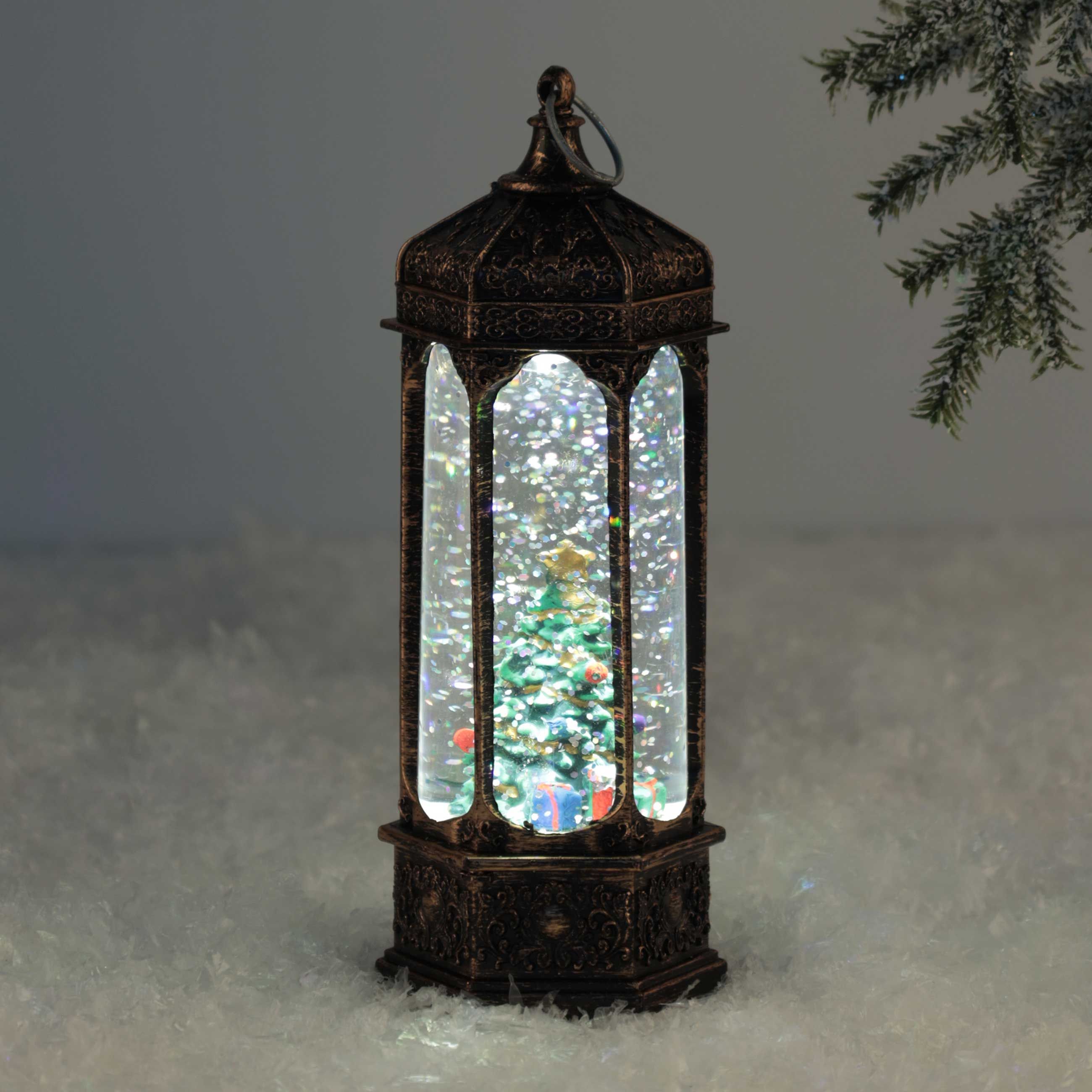 Снежный фонарь Ель с подарками Kuchenland Т1-00039180 17 см с подсветкой, бронзовый