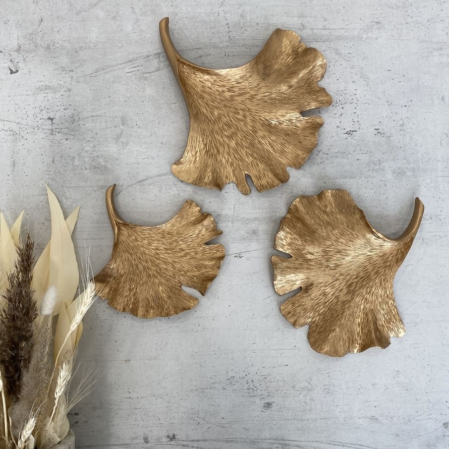 Настенный декор Листья гингко панно набор из 3 шт. цвет Золото
