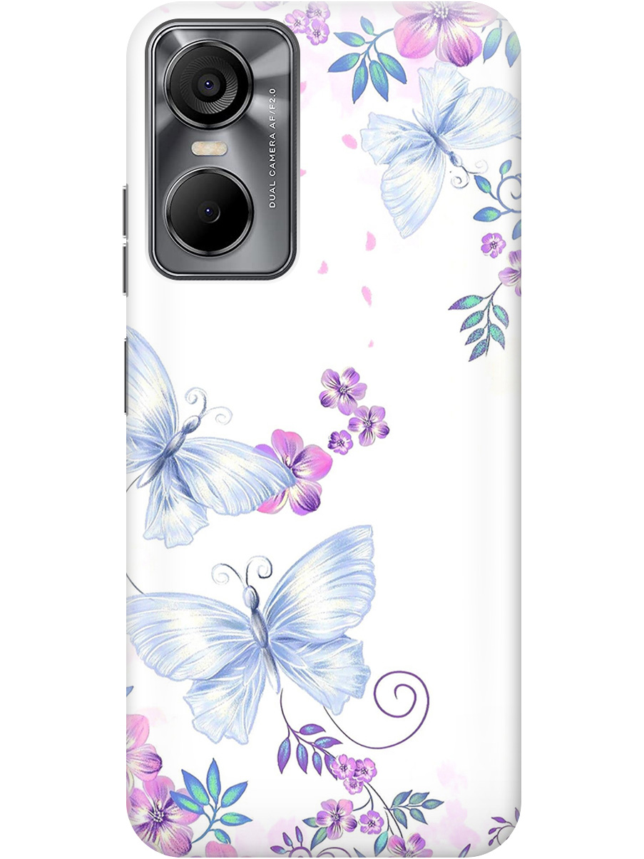 

Силиконовый чехол на Tecno Pop 6 Pro с рисунком "Бабочки и фиалки" прозрачный, Белый;фиолетовый, 20001039