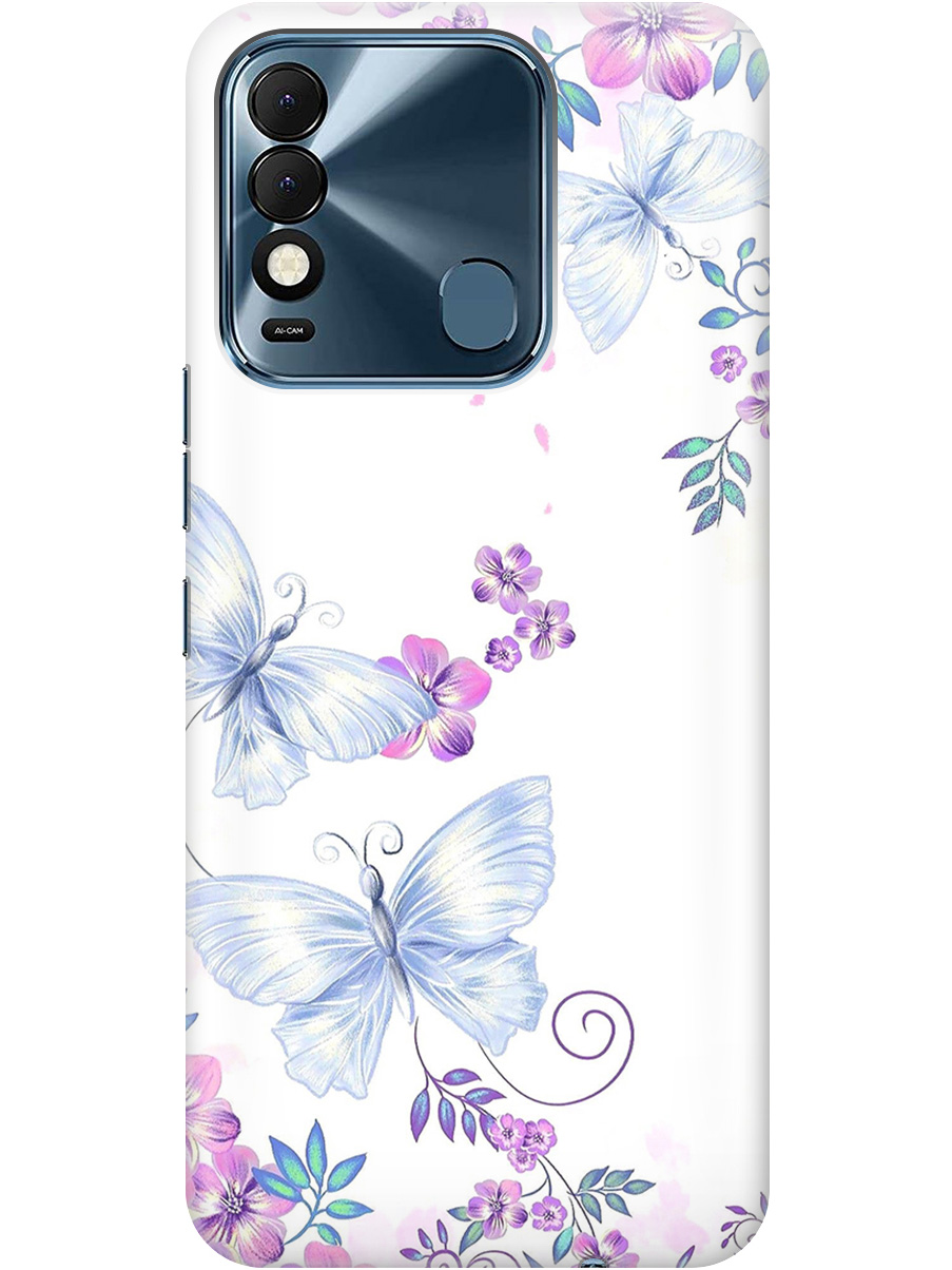 

Силиконовый чехол на Tecno Spark 8 с рисунком "Бабочки и фиалки" прозрачный, Белый;фиолетовый, 20000148