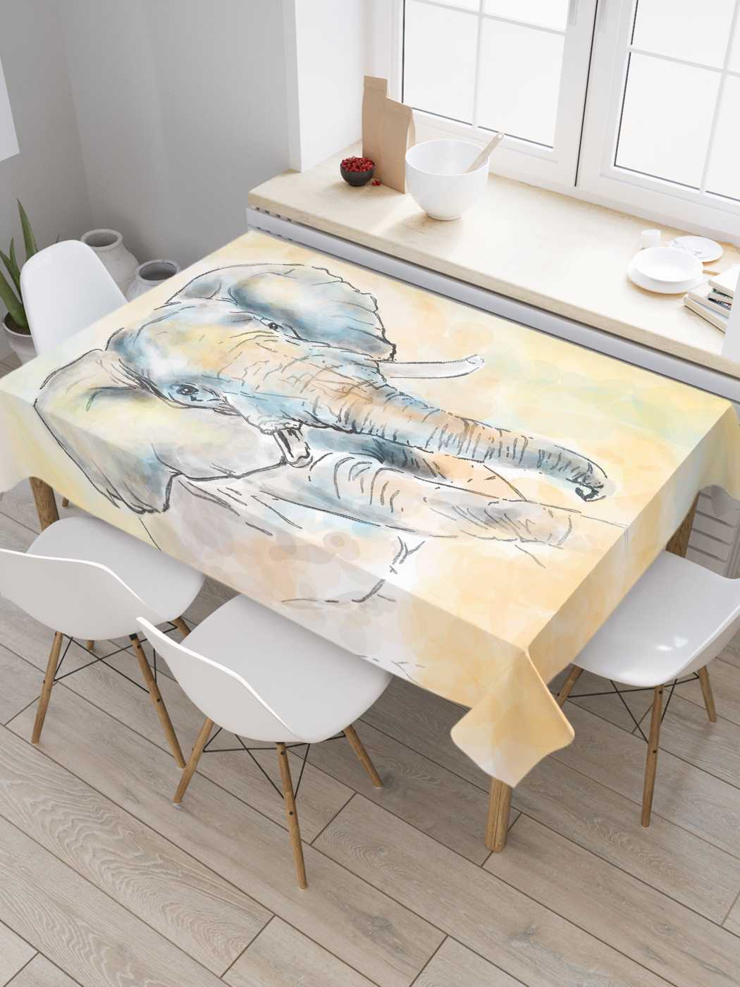 

Скатерть прямоугольная JoyArty "Загадочный слон" из оксфорда, 120x145 см, Бежевый, Загадочный слон