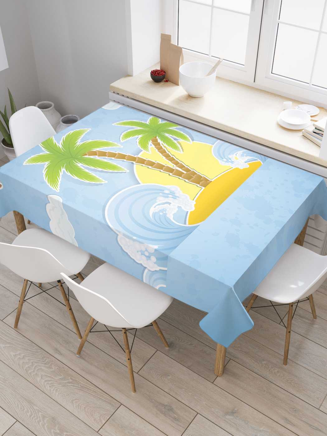 

Скатерть прямоугольная JoyArty "Волнистый остров" из оксфорда, 120x145 см, Волнистый остров