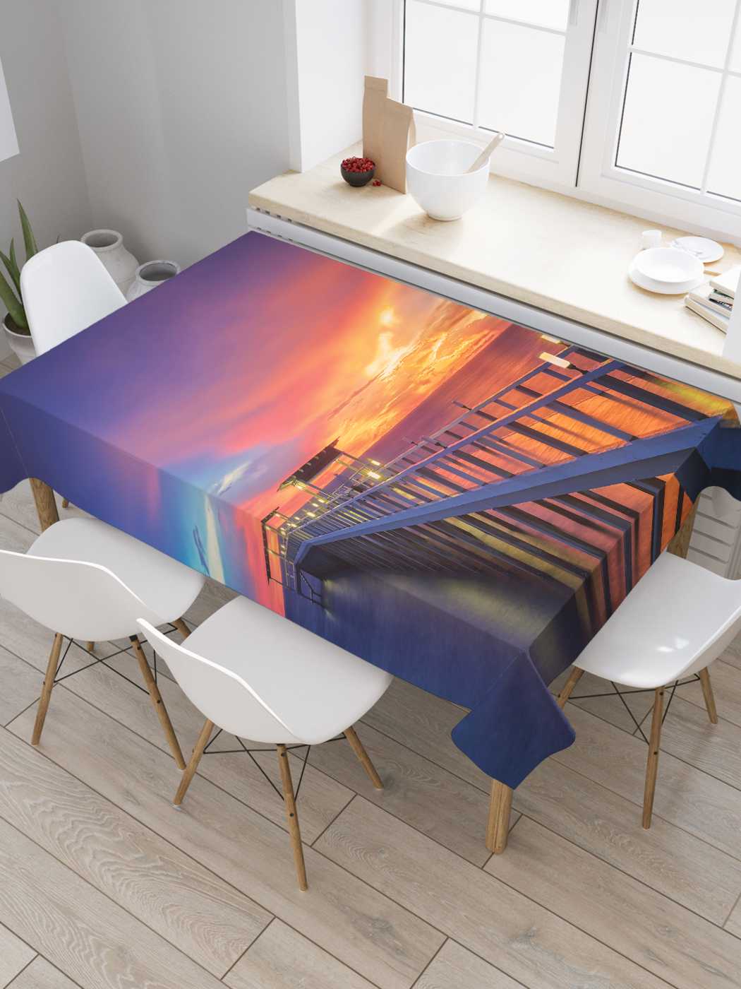 

Скатерть прямоугольная JoyArty "Мост к середине моря" из оксфорда, 120x145 см, Фиолетовый, Мост к середине моря