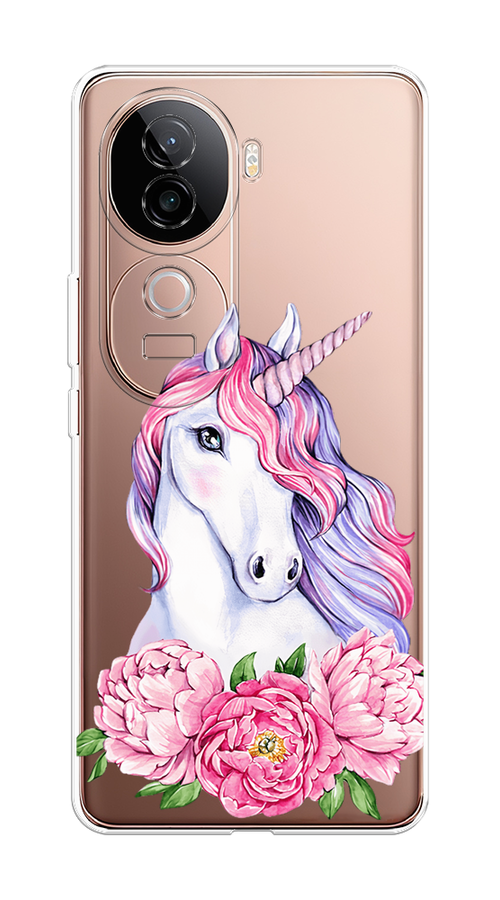 

Чехол на Vivo V40e "Единорог с пионами", Розовый;белый;зеленый, 2611950-1