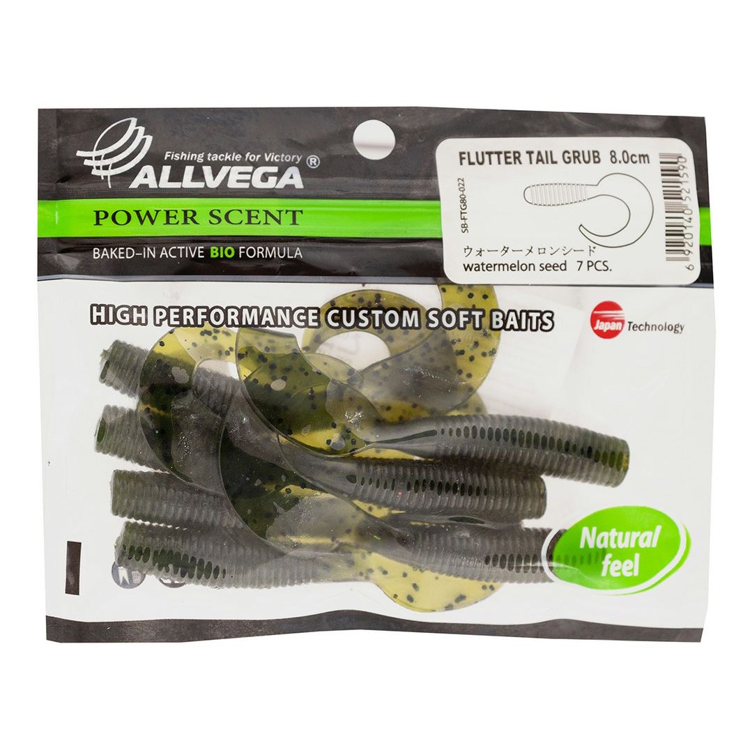 Приманки твистер Allvega Flutter Tail Grub съедобные силикон watermelon seed 5,5 см 10 шт