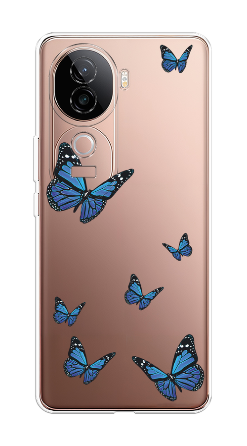 

Чехол на Vivo V40e "Blue butterflies", Синий;черный, 2611950-1