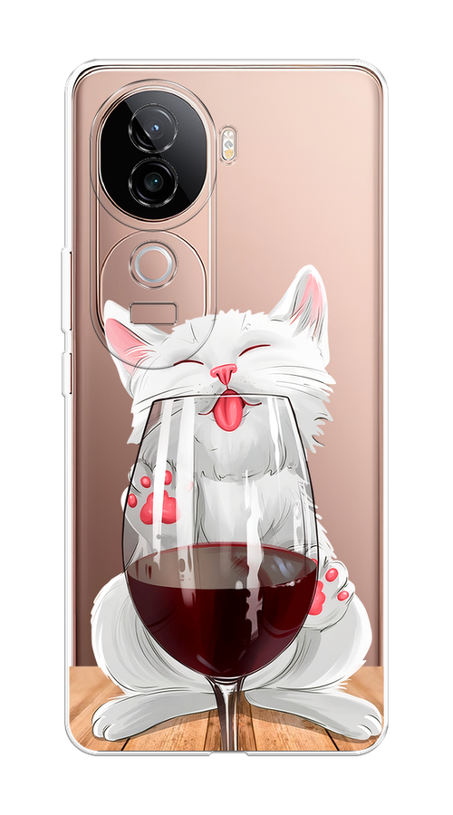 

Чехол на Vivo V40e "Кот с бокалом", Прозрачный;белый;красный, 2611950-1
