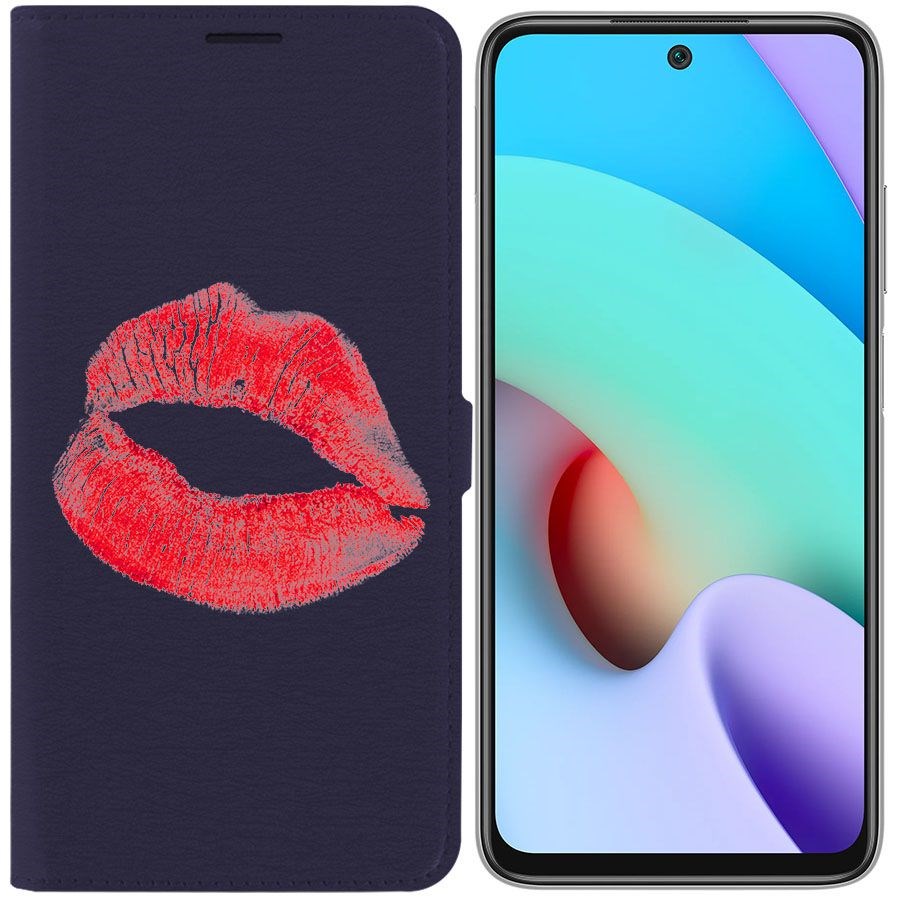 Чехол-книжка Krutoff Eco Book для Xiaomi Redmi 10 След помады (синий)