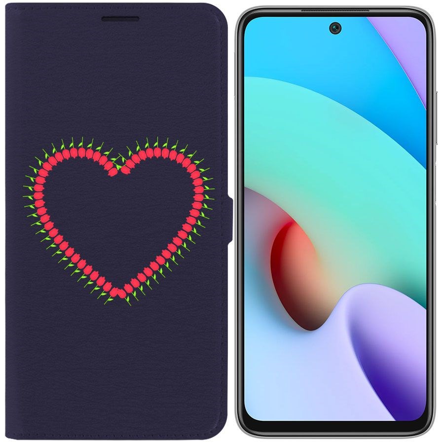 Чехол-книжка / Eco Book для Xiaomi Redmi 10 Сердце из тюльпанов (синий)