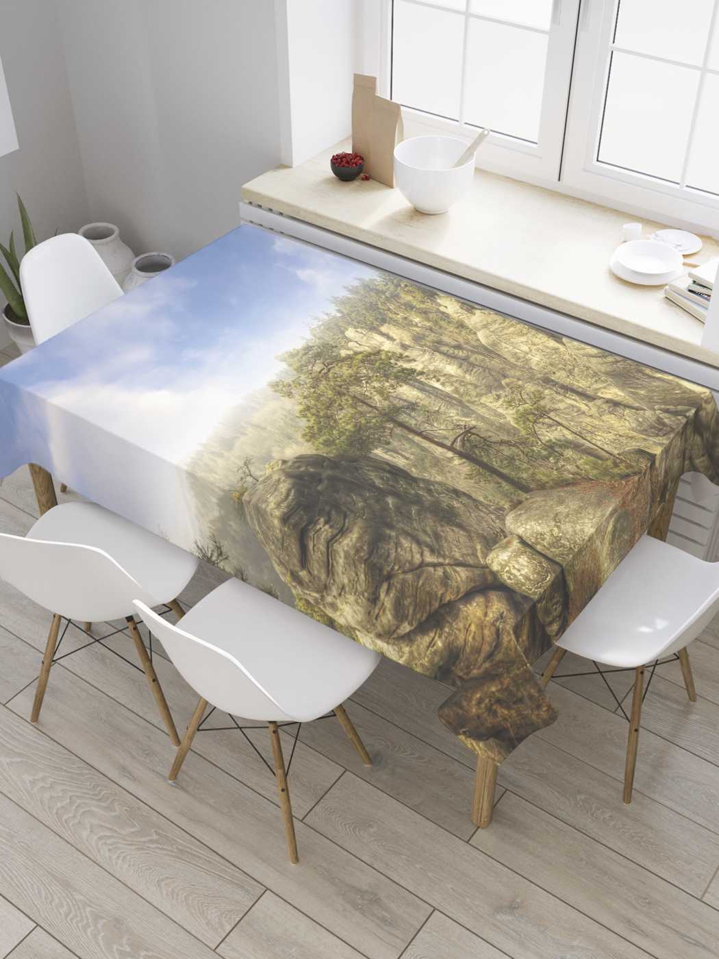 фото Скатерть прямоугольная joyarty "горный пейзаж" из оксфорда, 180x145 см