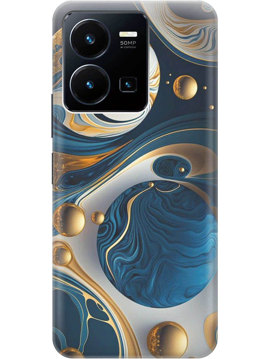 

Силиконовый чехол на Vivo Y35 с рисунком "Сине-золотые фигуры" прозрачный, Желтый;синий, 20000611