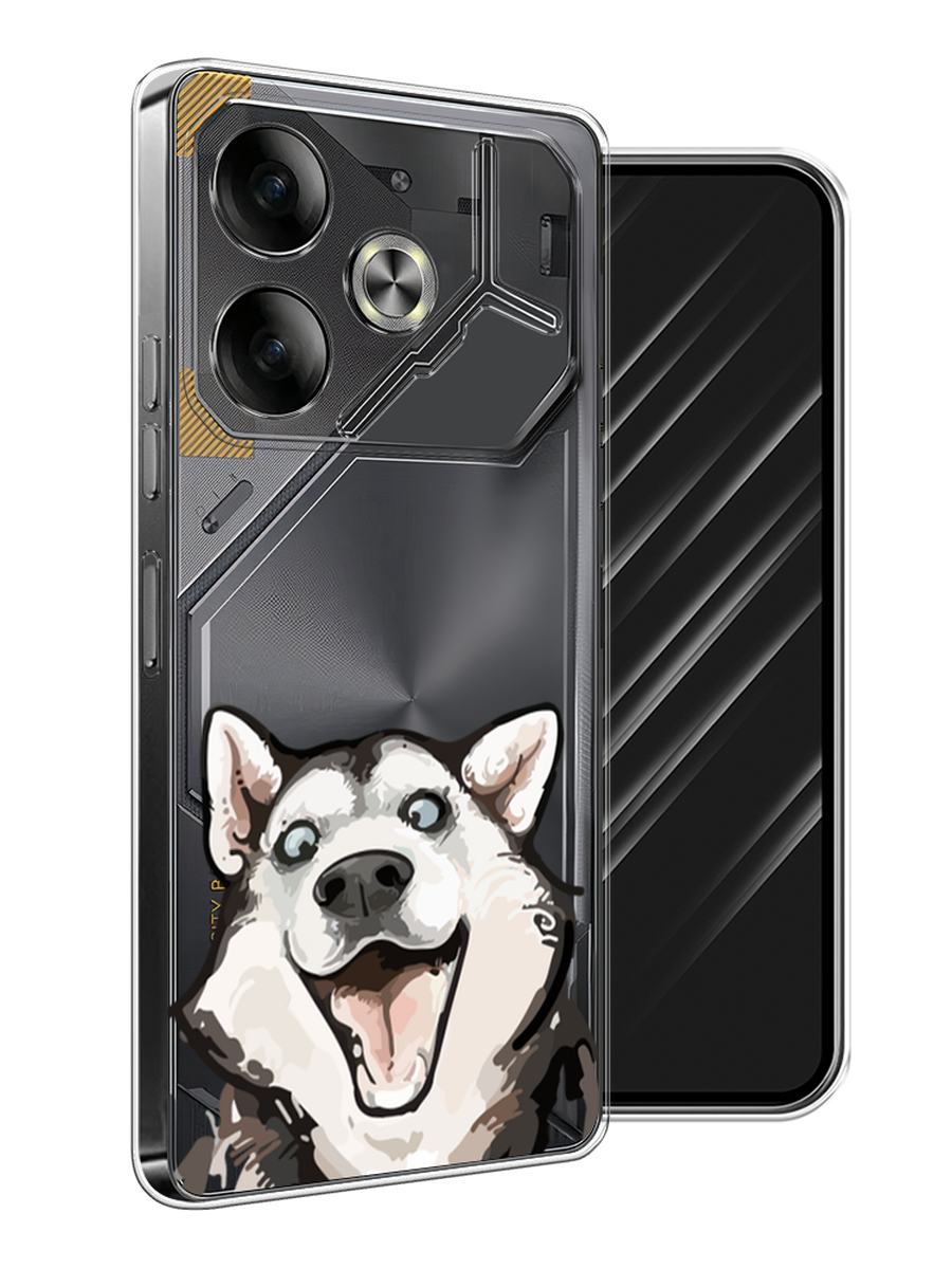 

Чехол Awog на Tecno Pova 6 "Радостный хаски", Белый;голубой;черный, 305350-1
