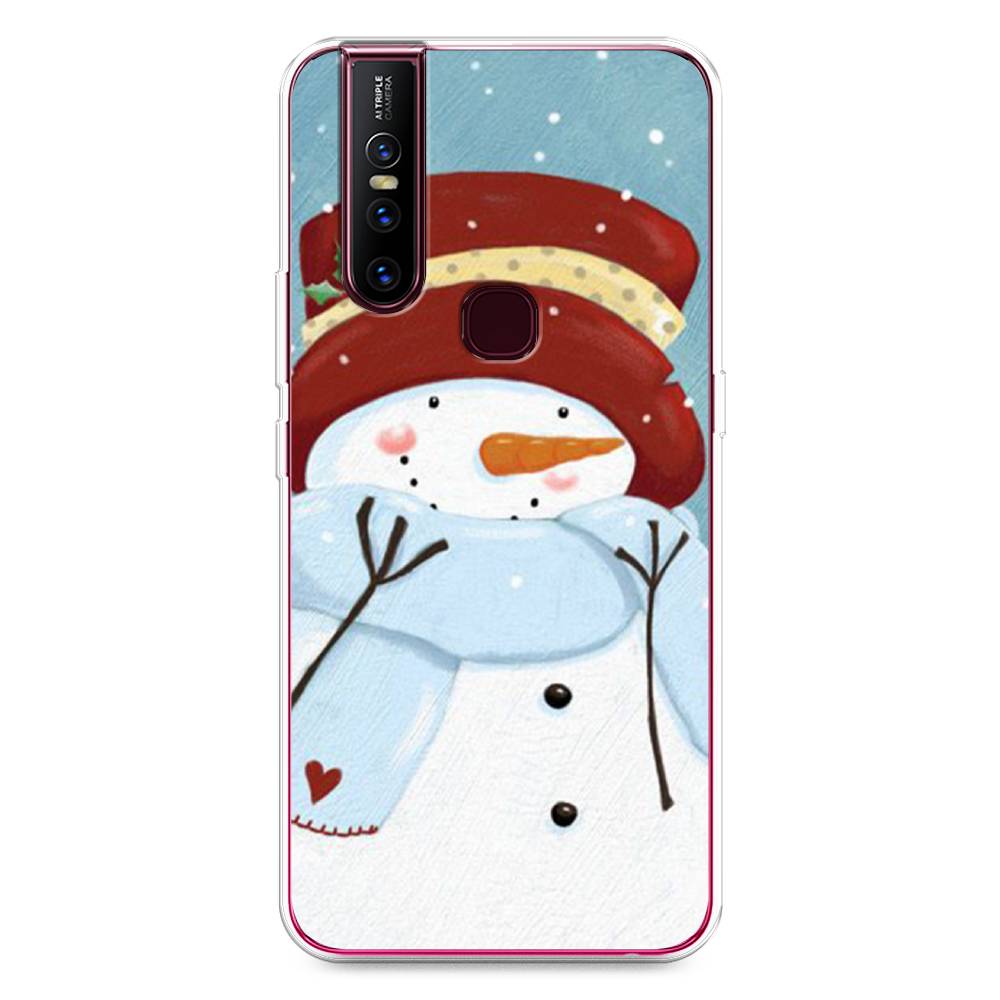 

Чехол для Vivo V15 "Застенчивый снеговик", Голубой;белый;красный, 261050-5