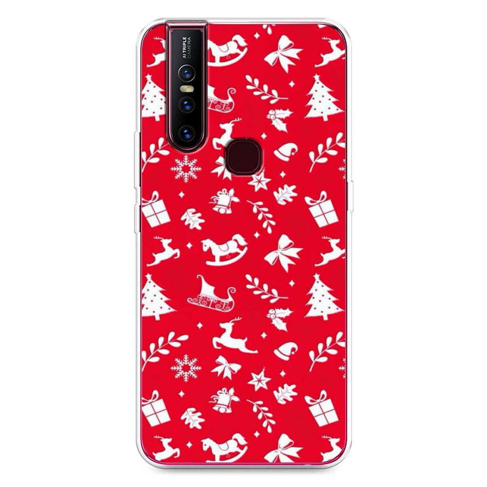 

Чехол для Vivo V15 "Красный новогодний фон", Красный;белый, 261050-5