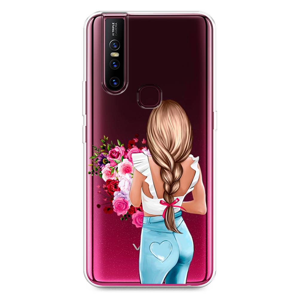

Чехол для Vivo V15 "Девушка с цветами", Коричневый;розовый;голубой, 261050-6