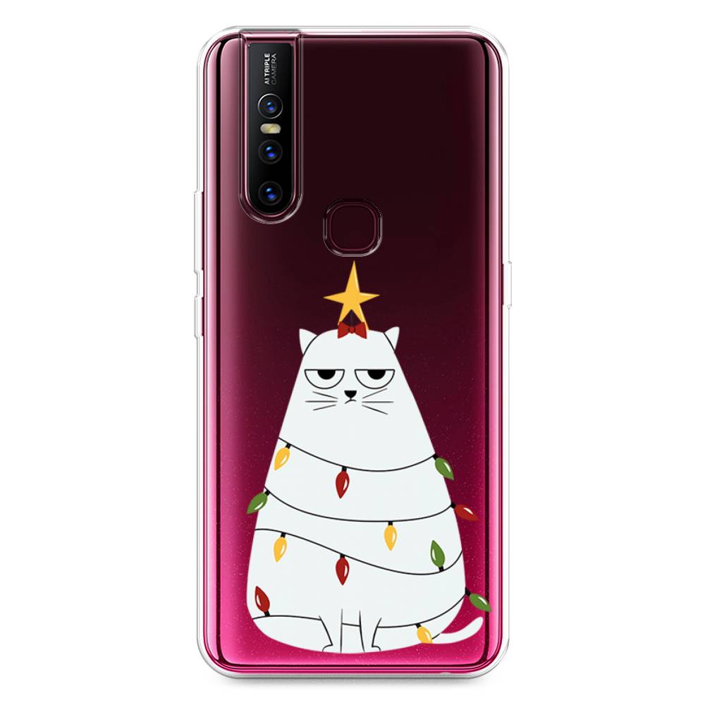 

Чехол для Vivo V15 "Котик в гирлянде", Белый;красный;желтый, 261050-1