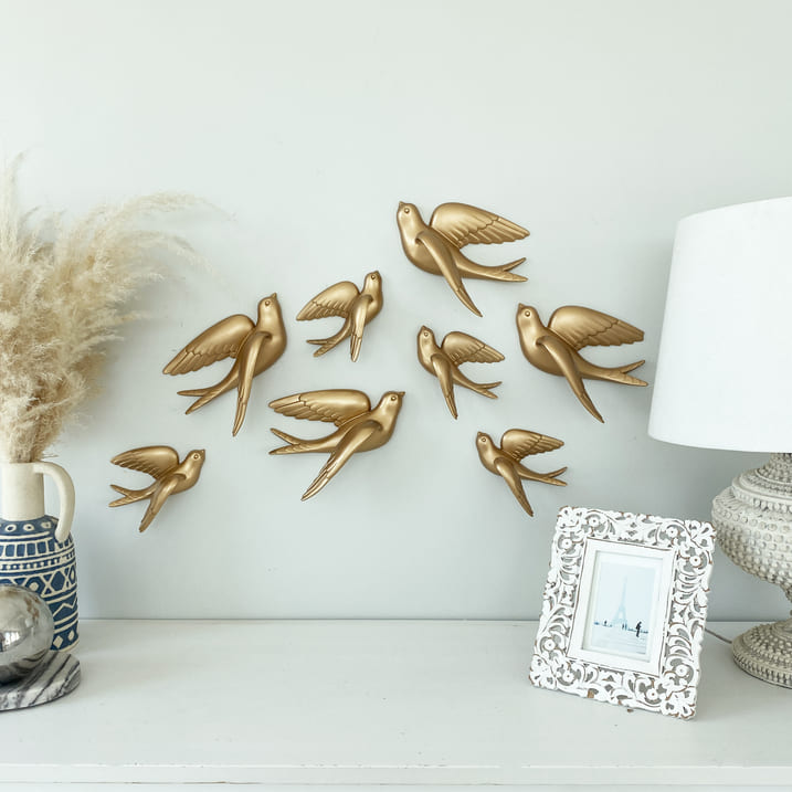 Настенный декор Птицы ласточки 3d панно набор из 8 шт. цвет Золото