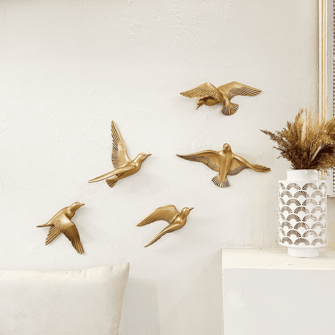 Настенный декор Птицы чайки 3d панно набор из 5шт. цвет Бронза