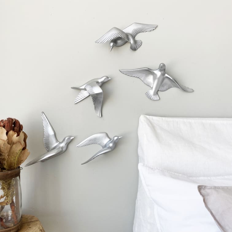 Настенный декор Птицы чайки 3d панно набор из 5шт. цвет Серебро
