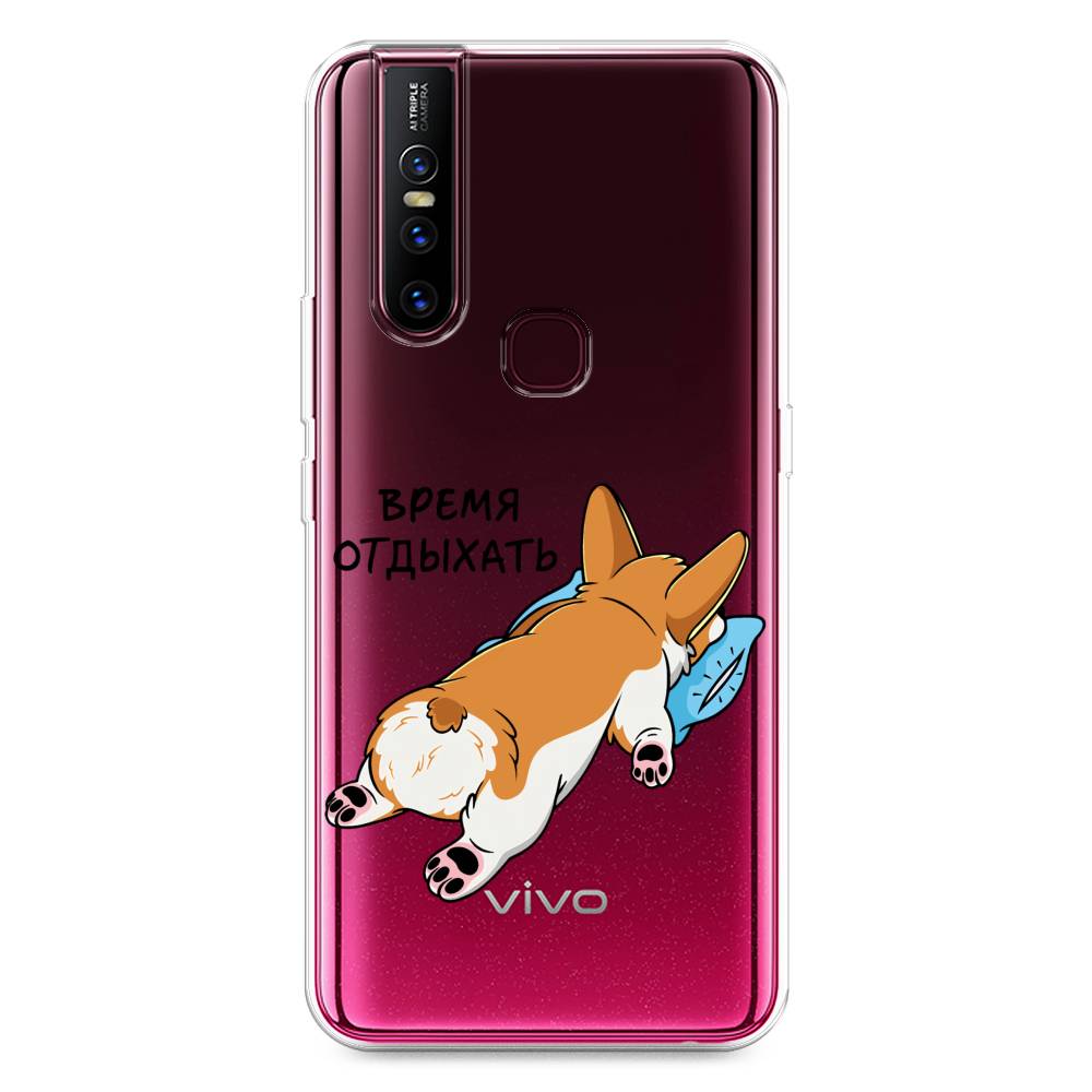 

Чехол для Vivo V15 "Корги отдыхает", Черный;коричневый;голубой, 261050-1