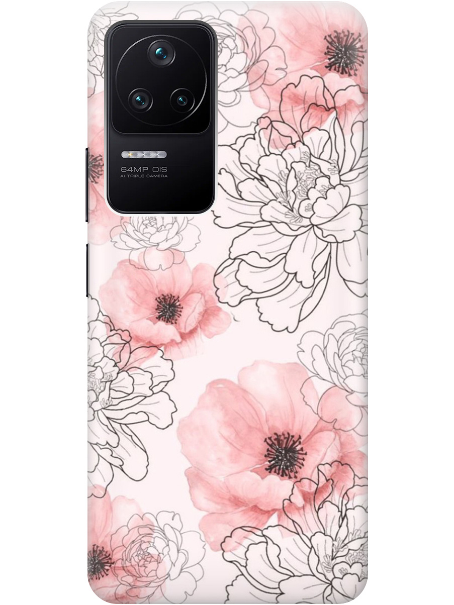 

Силиконовый чехол на Xiaomi Poco F4 с рисунком "Нежно розовые цветы" прозрачный, Розовый, 20000488