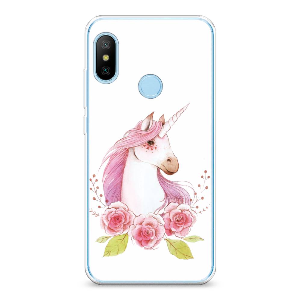 

Чехол на Xiaomi A2 Lite"Единорог цветы", Белый;розовый;серый, 34050-1