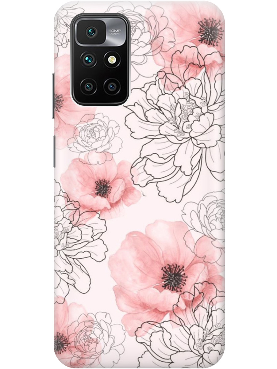 

Силиконовый чехол на Xiaomi Redmi 10 с рисунком "Нежно розовые цветы" прозрачный, Розовый, 20000615