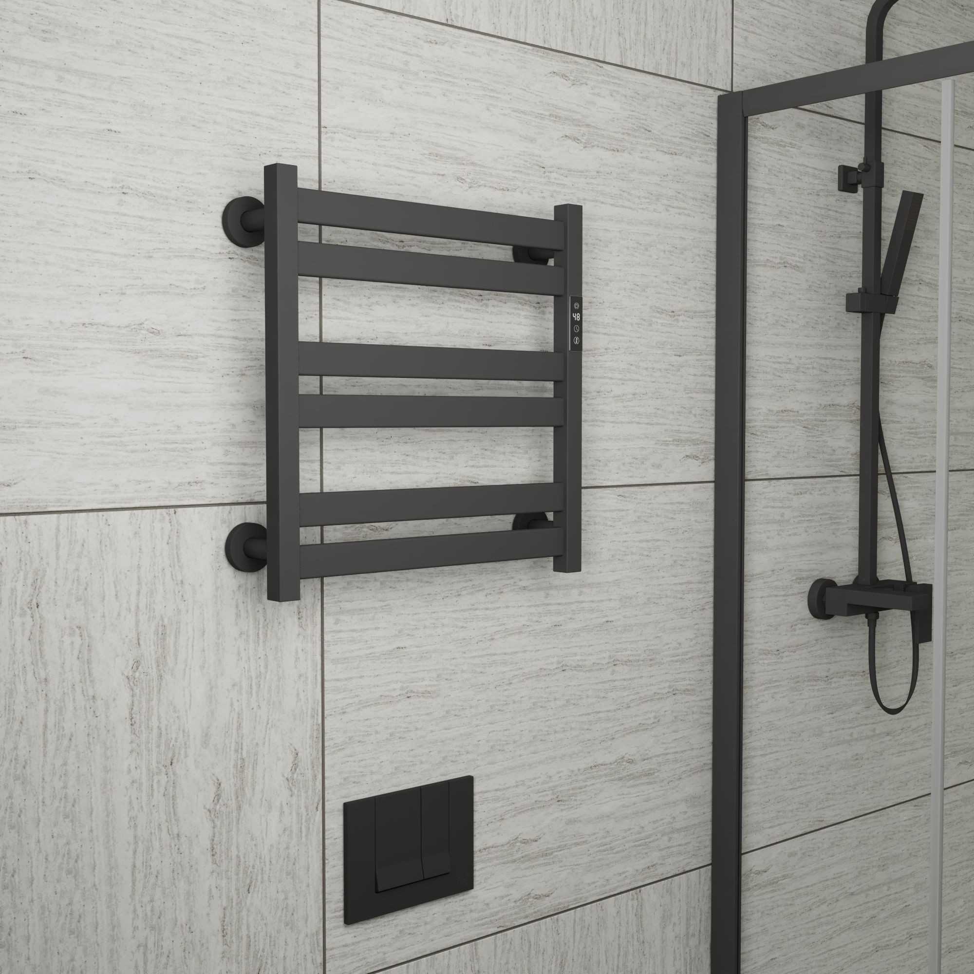 

Полотенцесушитель электрический Bauedge Elite Black 53х52, черный матовый, AF0034