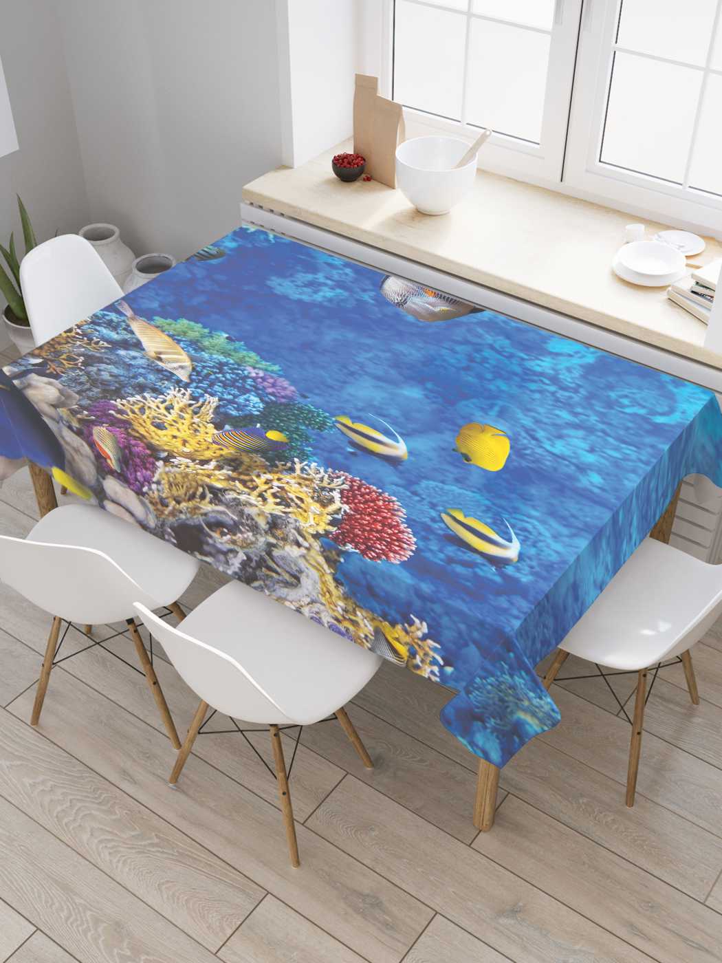 

Скатерть прямоугольная JoyArty "Дно приключений" из сатена, 180x145 см, Голубой, Дно приключений