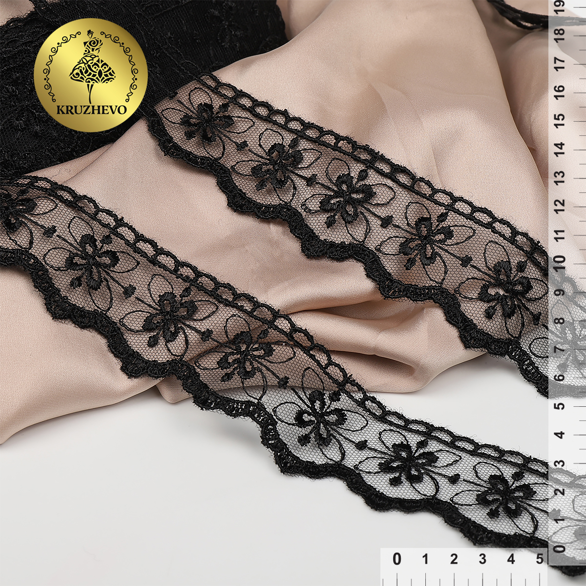 

Кружево на сетке KRUZHEVO, 35мм, цвет 04 черный, уп.10м, koll6263