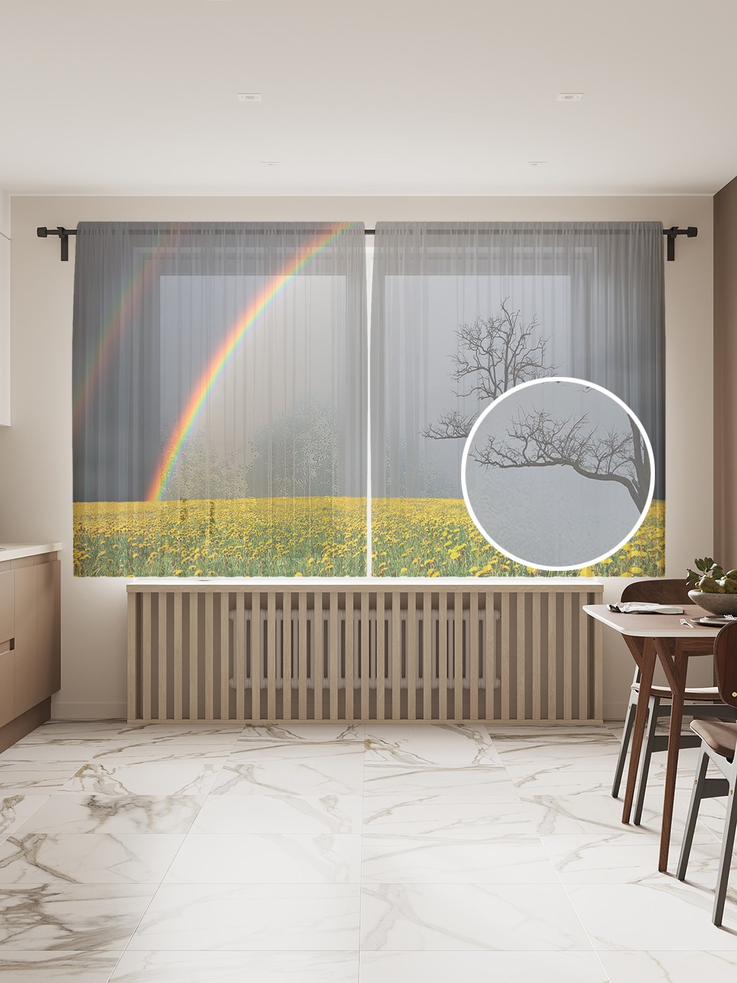 

Фототюль JoyArty "Двойная радуга над лугом" 145x180см, 2 полотна, лента, 50 крючков, Двойная радуга над лугом