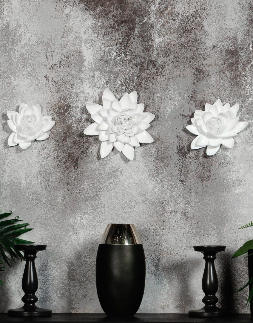 Настенный декор Цветы лотоса 3d панно набор из 3 шт. цвет Белый