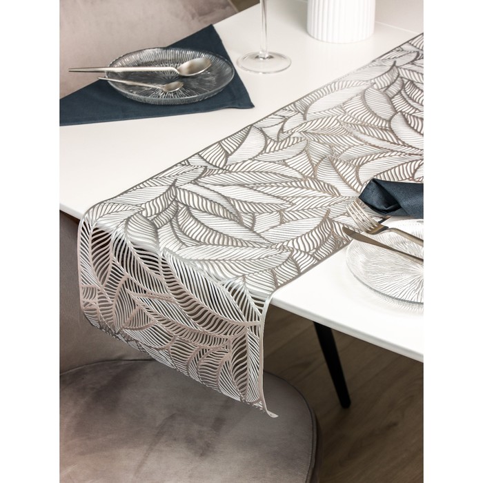 фото Дорожка на стол доляна «листопад», 30×150 см, цвет серебро nobrand