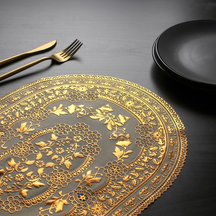 

Набор салфеток ажурных Доляна «Веер», 46×30 см, 4 шт, ПВХ, цвет золото