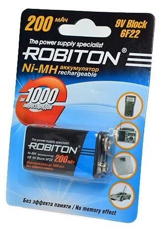 

Аккумулятор ROBITON 6F22/ 8,4 В/ 200 мАч/ NiMH 1 штука в блистере