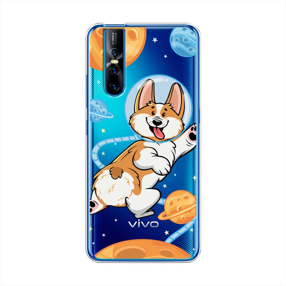 

Чехол на Vivo V15 Pro "Корги-космонавт", Голубой;бежевый;белый, 261150-1